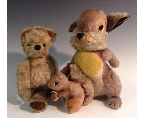 A Merry thought stuffed toy Thumper, labelled to foot;  a Chad Valley gold plush Teddy Bear, glass eyes, stitched nose, pad f