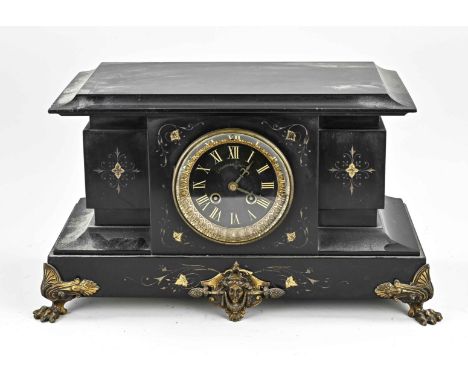 Very large French marble mantel clock. Circa 1880. Slight edge damage. Eight-day movement, half-hourly striking, spring pendu