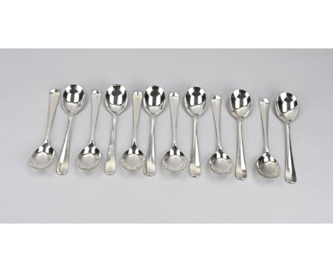 Lot of silver spoons, 833/000, model Hollands Glad, MT.: Koninklijke Zilverfabriek Begeer, Voorschoten. 14 cm. Total approx. 