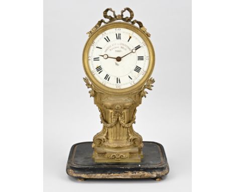 Antique French electric mantel clock. Societe de Electrique System Milde Paris. Gilt bronze + wooden base. Needs cleaning. No