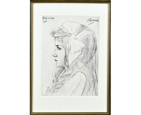 Jan Toorop. 1858 - 1928. Lithograph on paper. Portrait Guusje van Lede. Dimensions: H 24 x W 18 cm. In good condition.