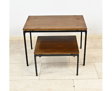 Two Dutch side tables (office tables) by Cees Braakman. Model Pastoe. Made of mahogany with metal. Dimensions: 28 x 44 x 38 c