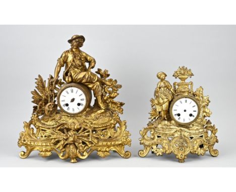 Two antique French composition metal Louis Philippe mantel clocks. Circa 1860. Clock cases are intact, but movements require 