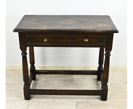 Antique 18th century oak console table with drawer. Legs are wood-pegged. Table has beautiful patina. Dimensions: 76 x 92 x 4