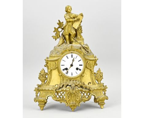 Gilt bronze Louis Philippe mantel clock. France. Circa 1860. Eight-day movement, half-hourly striking, spring pendulum. Glue 
