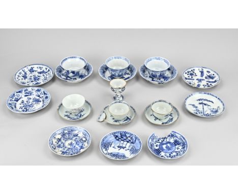 Lot with 20 parts of various antique Chinese porcelain. 17th - 18th Century. Among other things; salt holder, good. Kang Xi c