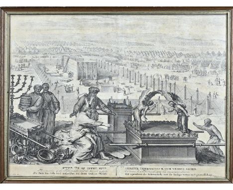 17th - 18th Century engraving, Setting up the tabernacle with the sacred vessels and tools. G. Hoet del. J. de Later fecit. J
