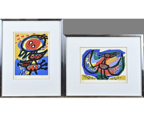 Two works by Anton Rooskens. 1906 - 1976. 1x Birdman, 1975. 1x Singing bird, 1975. Lithograph on paper. Dimensions: H 26 x W 