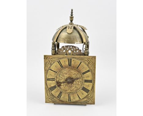 19th century English lantern clock (table clock) made of brass. Eight-day snow clock. Francis Stamper London. Dimensions: 38 