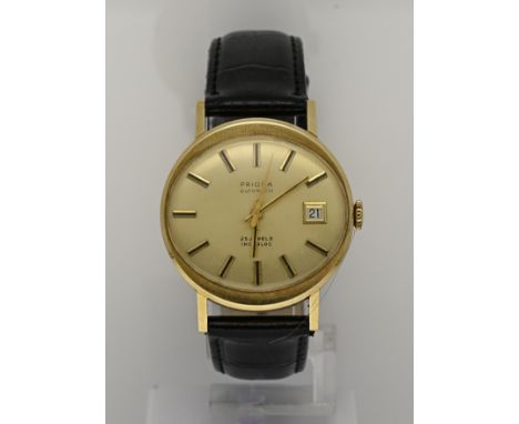 Yellow gold Priosa watch, unisex, automatic, round model with an oval glass. ø case 34 mm. working. In good condition. Gross 