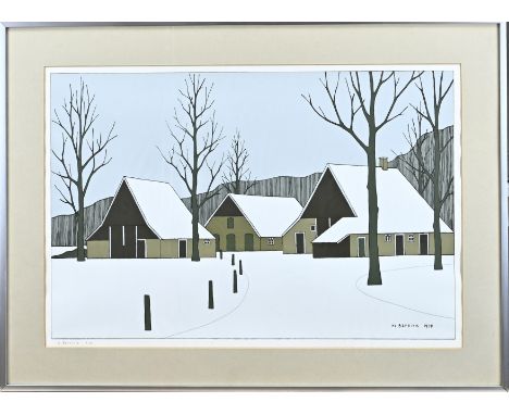 Klaas Bernink, 1979 Glanerbrug. Epreuve d'artiste. 1913 - 1996. Twente farm in winter. Lithograph on paper. Dimensions: H 42 