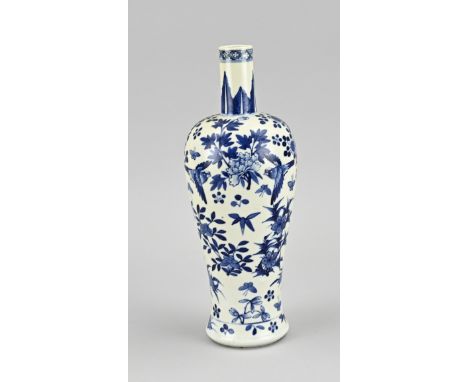 Rare Chinese porcelain Kang Xi pipe vase with floral/bird decor. Six character bottom mark. 18th - 19th Century. Dimensions: 