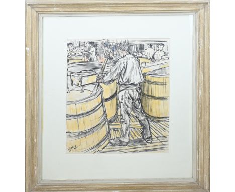 Lithograph Jan Toorop, 1905. 1858 - 1928. Figures in factory. Lithograph on paper. Dimensions: H 57 x W 48 cm. In good condit