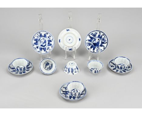 Six 18th - 19th century Chinese porcelain cups and saucers with long-lined decor. With bottom mark. Five cups good. One cup d