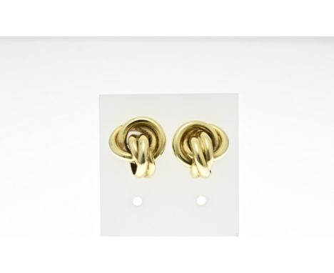 Yellow gold stud earrings, 585/000, in the shape of a fantasy cloud button. Size 14.5mm. approximately 4.2 grams. In good con