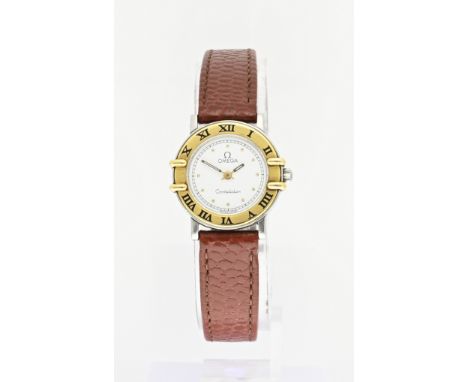Omega constellation ladies watch, bicolour model with a brown leather strap. Quartz. ø 22.5 mm. Working.