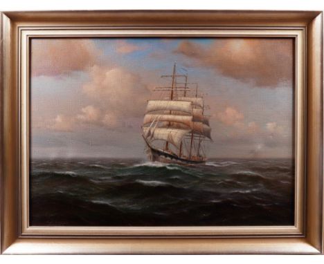 Karlheinz Schrader (1925, Altona - Hamburg, 2012) Viermaster auf hoher See, u.l. signiert "K. Schrader" u. Ortsangabe "Hambur