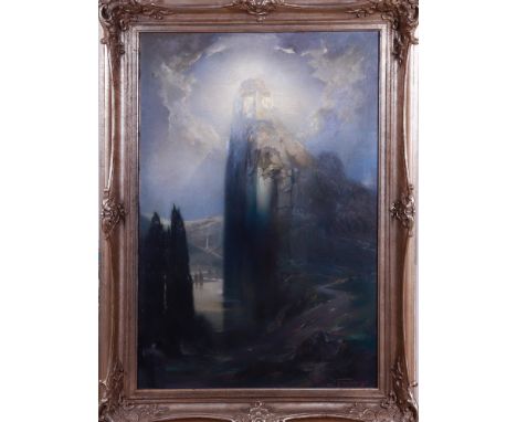 Ludwig Fahrenkrog (1867, Rendsburg - 1952, Biberach an der Riß) Die Gralsburg, 1909, Öl auf Leinwand, u.r. sign. "Fahrenkrog"