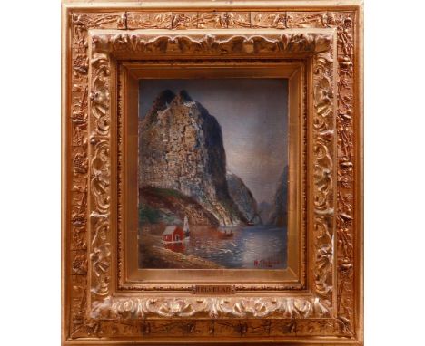 H. Elmblad, d.i. Karl Kaufmann (1843, Neuplachowitz - 1901, Wien) Paar Gemälde mit Darstellung norwegischer Fjorde mit typisc