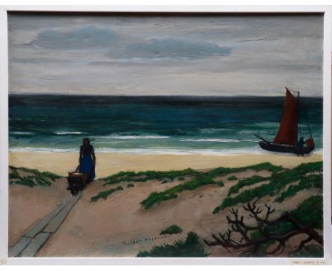Jürgen Wegener (1901, Stolp - 1984, Tutzing) Ostseeimpression beim Entladen eines Fischerbootes, Öl auf Leinwand, u. sign., c
