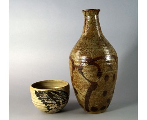 William Staite Murray, British, 1881-1962, Wintery Wind, a long stoneware vase, with splash decoration, impressed seal marks 