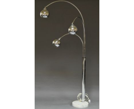 Achille and Pier Castiglioni, a chrome and Cararra marble floor lamp, late 20th century, with central column leading to three