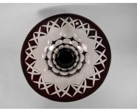 A Val St Lambert damson overlay cut crystal bowl, of flared form, etched signature to base, approx 40.5cm diameter.  CONDITIO