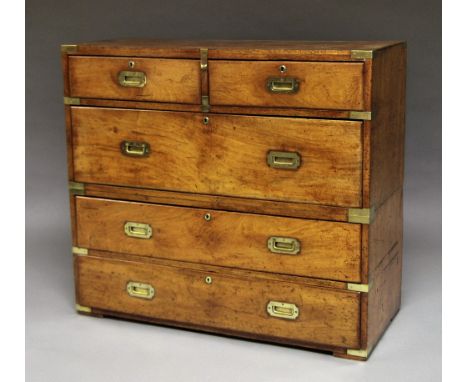 A Victorian brass bound mahogany campaign chest of drawers, with two short drawers over three long drawers, 92cm high x 102cm