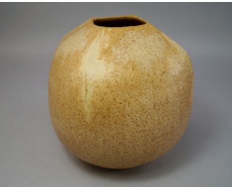 John Douglas Ward, British, b. 1938, a square form stoneware vase, with sharply ridged corners, seal mark to base, 23cm high.