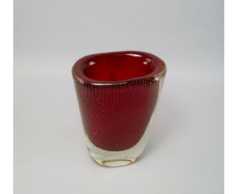 A Murano bullicini red glass vase, c 1940's, overlaid in clear glass, 23.5cm high CONDITION REPORT: in good condition, This p