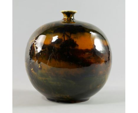 A Doulton landscape flambe vase, signed C.B. Hopkins, of globular form, with narrow flared neck, approx 12cm high. CONDITION 