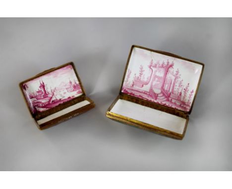 A Continental gilt metal and enamelled rectangular box, 18th/19th century, the exterior with diaper and guilloche enamel deco