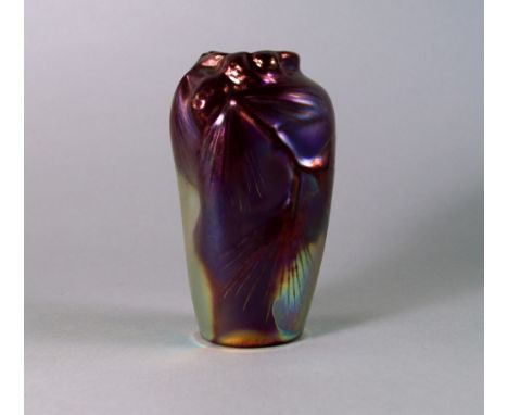 A Montieres Art Nouveau ceramic vase, French, c.1917-1920, modelled as fir branches and pine cones, with metallic lustre glaz