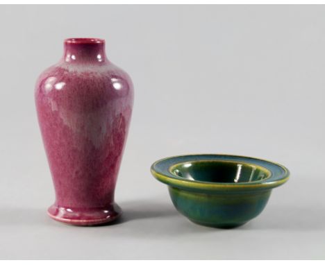 A miniature Ruskin soufflé mei ping vase, stamped monogram to base, also 1905 design No. 502, approx 9cm high, together with 