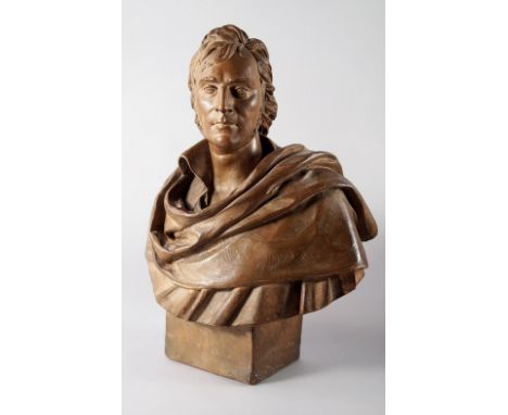 After Pierre Jean David D'Angers, French 1788-1856, a terracotta portrait bust of Baron Gros, modelled with his head to dexte