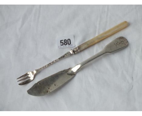 Georgian butter knife - London 1820 - and a Victorian mounted pickle fork