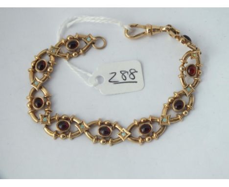 A OPAL &amp; GARNET FANCY LINK BRACELET IN 9CT - 17.8gms