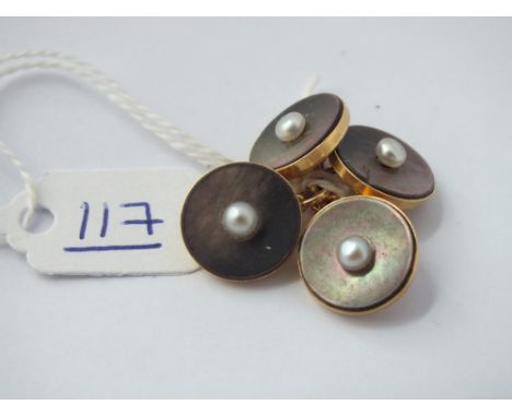 A Victorian cufflinks with pearl centres in 18ct gold - 6.4gms
