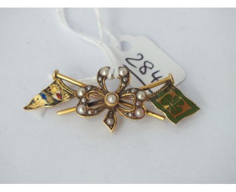 An enamel &amp; pearl flag brooch (enamel damaged) - 5.6gms