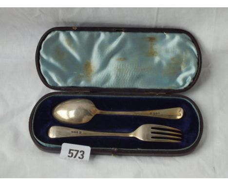 Boxed christening set of spoon and fork - Sheffield 1914 by CB&amp;S - 59gms