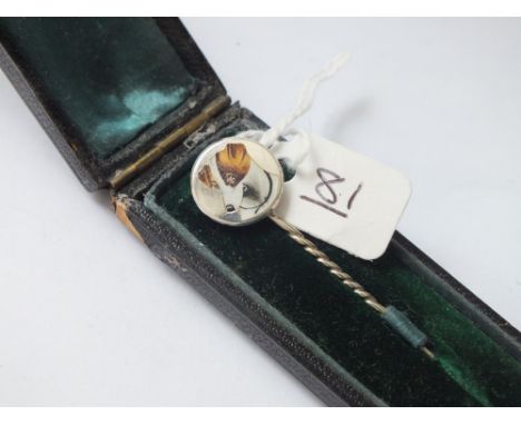 A silver &amp; enamelled dog stick pin - boxed