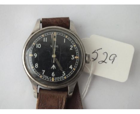 Smiths black faced military wristwatch with seconds sweep - working order