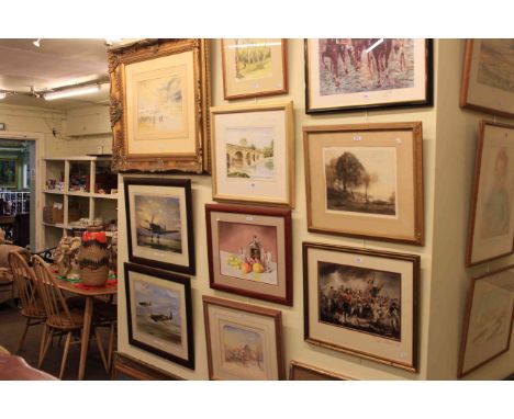 Collection of pictures including etching after Corot