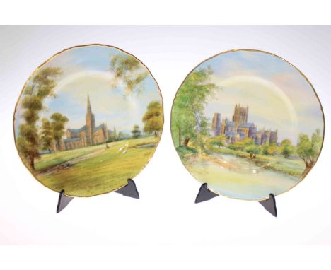 Two Worcester topographical plates, Salisbury Cathedral and Wells Cathedral