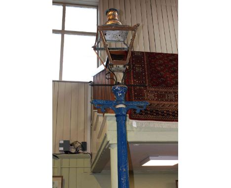 Victorian cast iron lamp post and copper lantern top