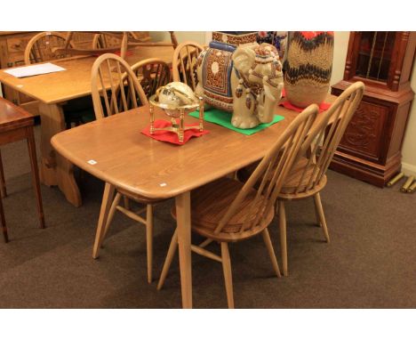 Vintage Ercol elm rectangular dining table and Quaker chairs