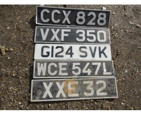 Five vintage number plates 