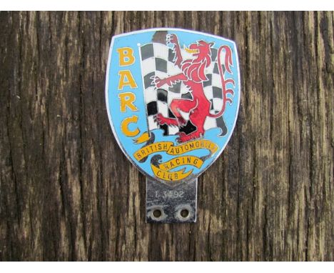 A chromed enamelled badge ' British Automobile Racing Club No. L3492 - some wear to enamel 