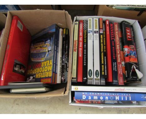 Two boxes of motor sport related books including 'The Complete Encyclopedia of Formula 1' 