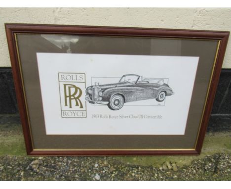 A framed poster 'Rolls Royce 1963 Silver Cloud III Convertible'. 50cm x 73cm